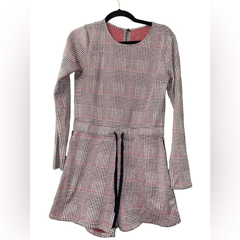 Plaid Red, Gray, Black with side stripes drawstring longsleeve romper size small